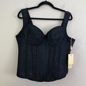 NEW Kimring Plus‎ 4XL Black Jacquard Lace Up Corset Top Zipper Closure